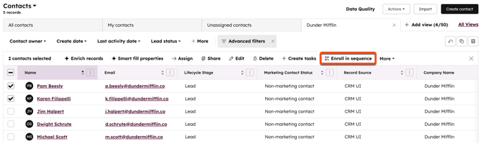 Selecting multiple contacts from the index page for bulk enrollment
