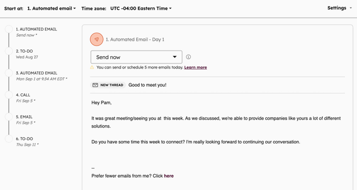 Customizing the first send date when enrolling a contact